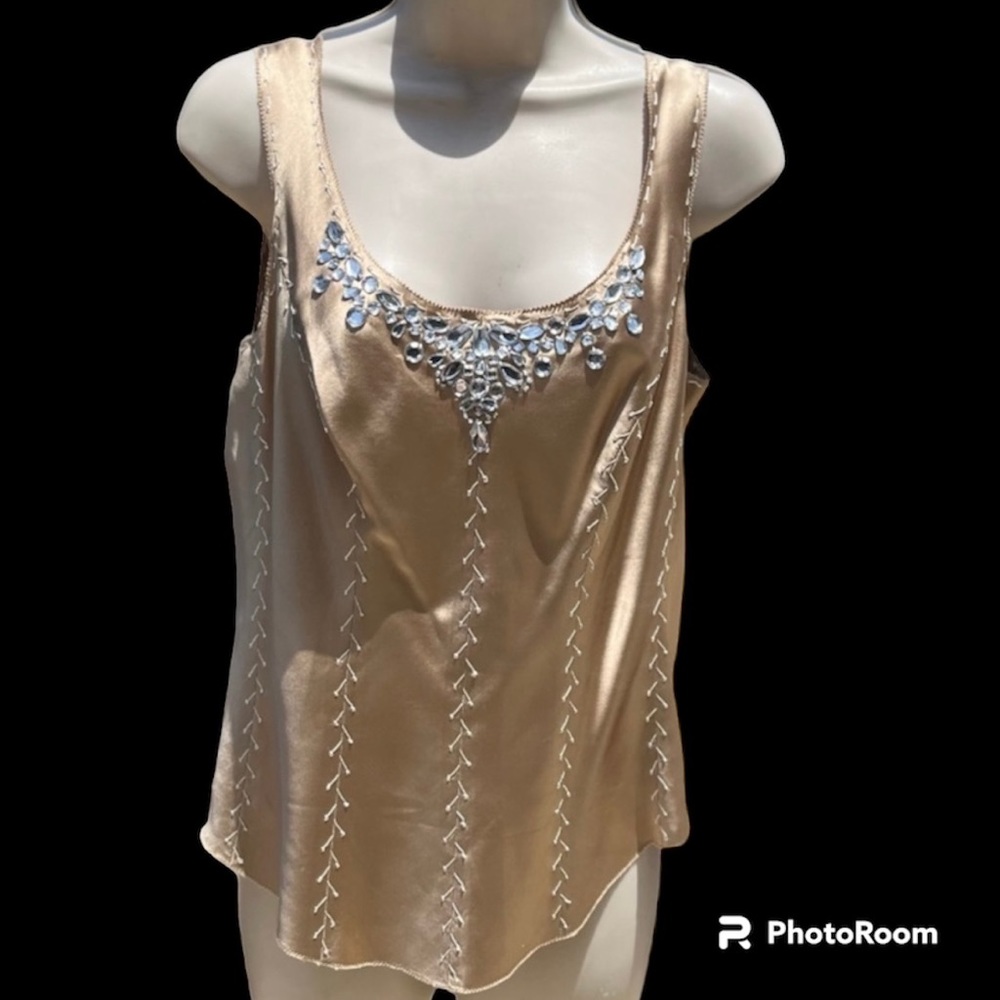 Gold Embellished metallic, iridescent, 100% Silk Camisole Size Large 💎